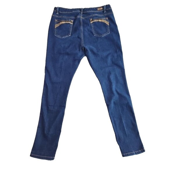 American Quality Denim Jeans Women's 16 Tall (W36xL30) Dark Wash Stretch Tapered - Picture 3 of 16